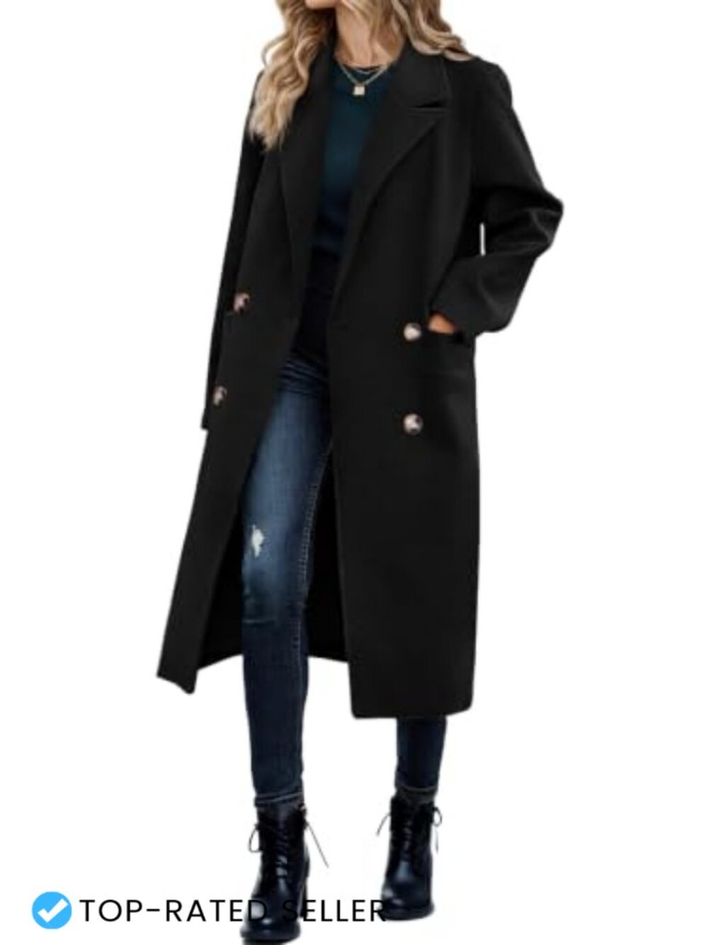 Womens Double Breasted Pea Coat Long Trench Coat Work Overcoat